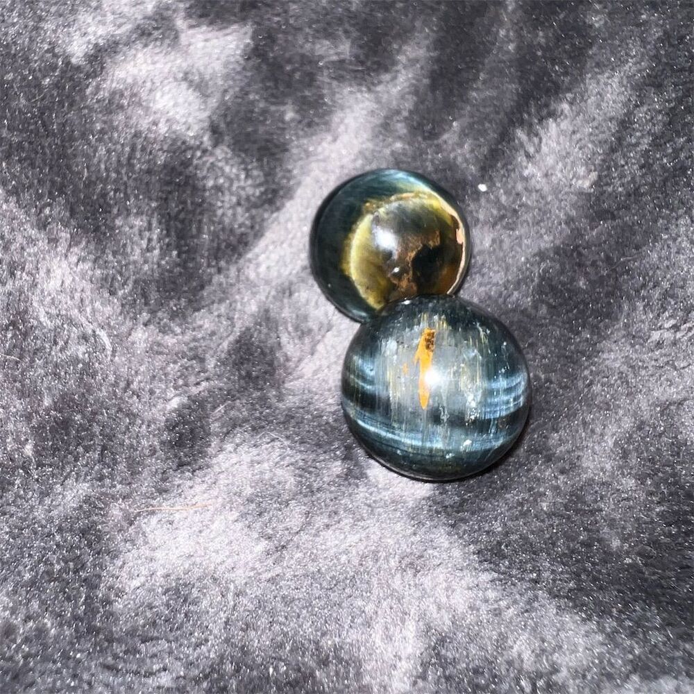 Blue Tiger Eye Spheres Set of 2 Polished Natural Gemstone - Approx 20mm